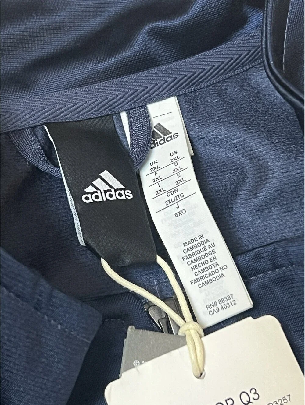 Adidas Jacket Mens 2XL Blue ESS 3S TTOP Q3 Full Zip Striped Logo Athletic Blue